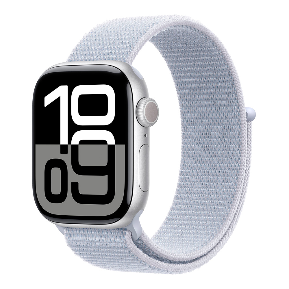  Apple Watch Series 10, 42 мм, Sport Loop серебристый/голубое облако