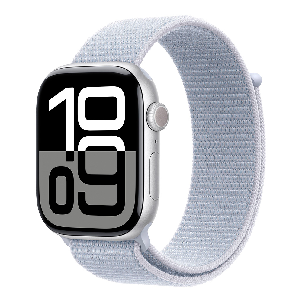  Apple Watch Series 10, 46 мм, Sport Loop серебристый/голубое облако