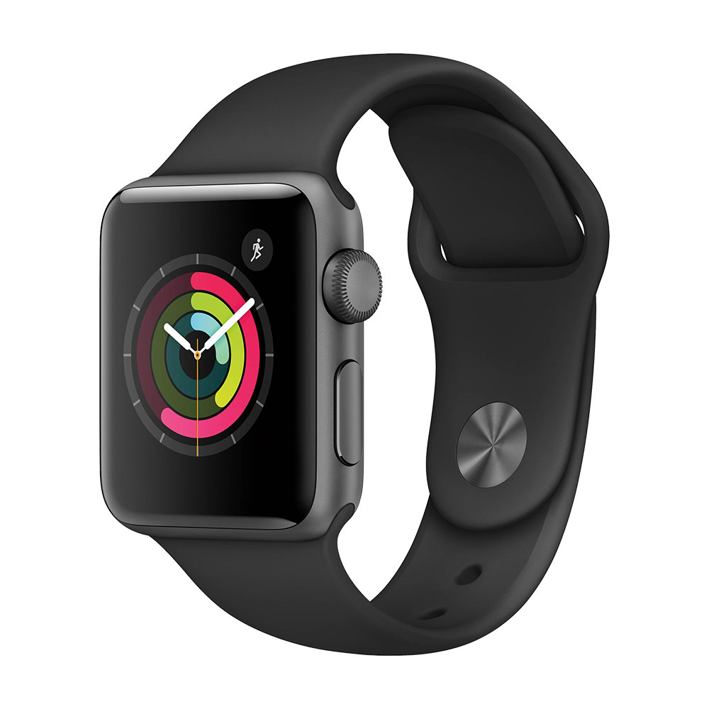 Apple Watch Series 3, 38 мм, корпус цвета серый космос, ремешок чёрного цвета