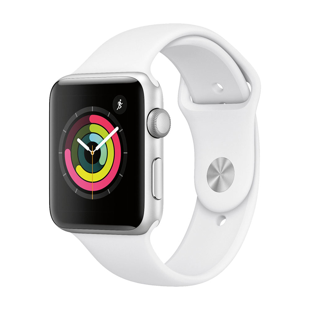  Apple Watch Series 3, 42 мм, корпус серебристого цвета, ремешок белого цвета