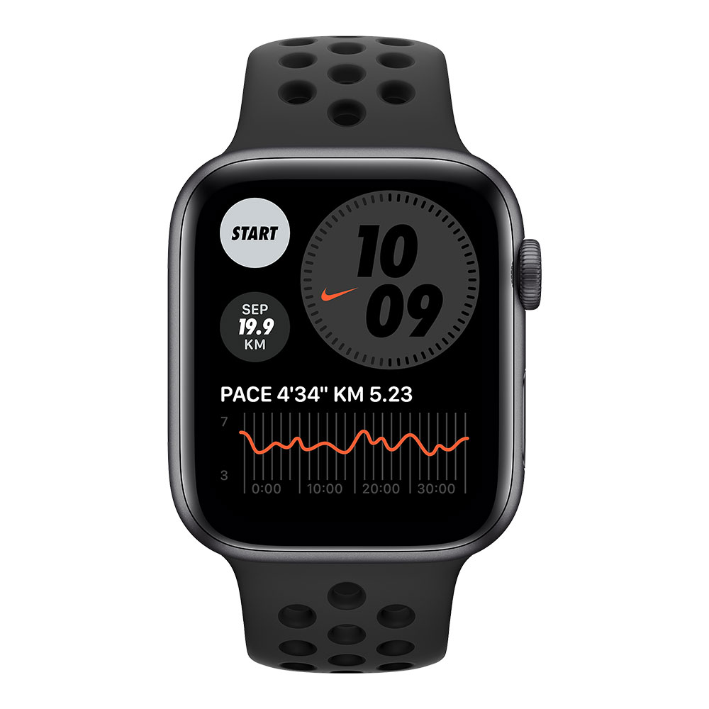 Apple Watch Nike Series 6, 44 мм, корпус цвета серый космос, ремешок Nike цвета антрацитовый/чёрный